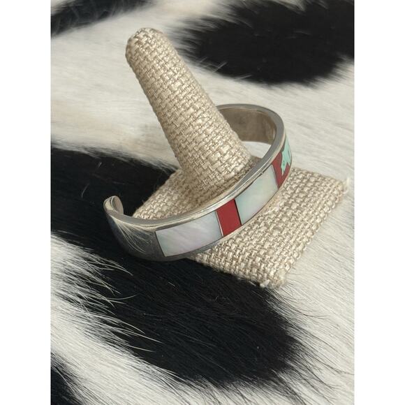 Native Turza Wells Andrew Shows Multistone Sterling Bear Cuff Bracelet Turquoise - Picture 9 of 16